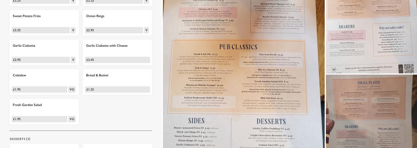 Ye Olde Cross Keys Menu