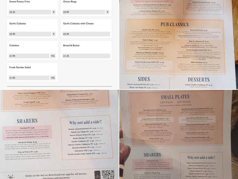 Ye Olde Cross Keys Menu