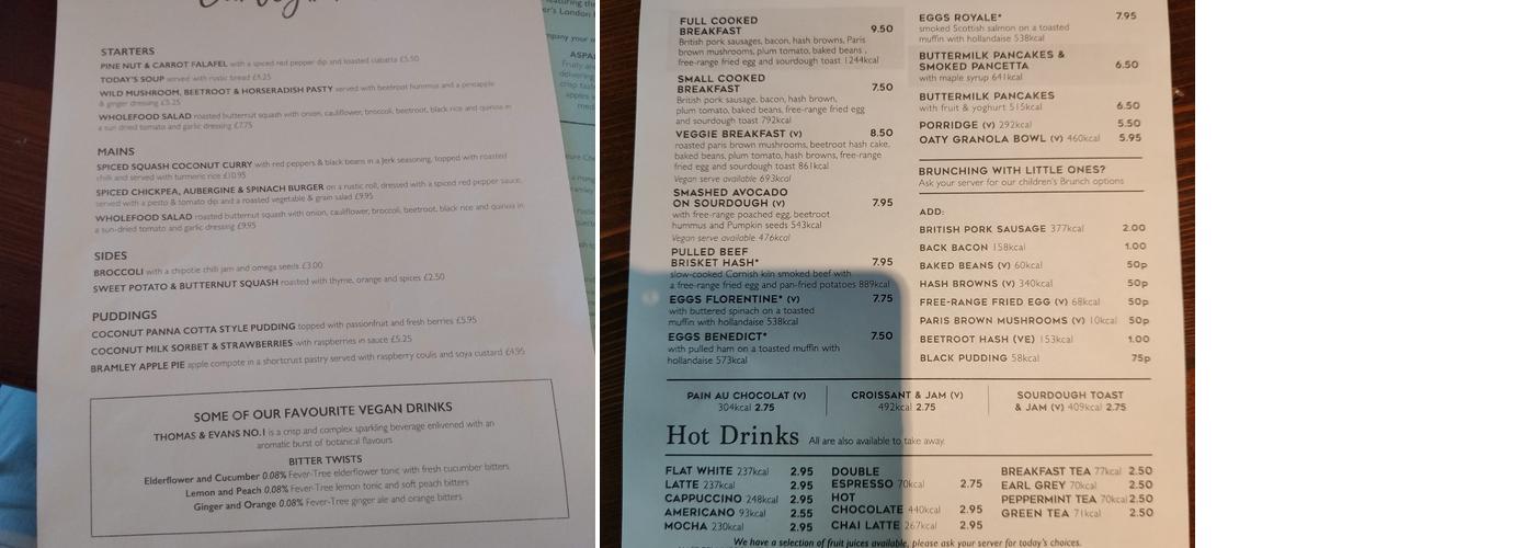 The King's Head Menu