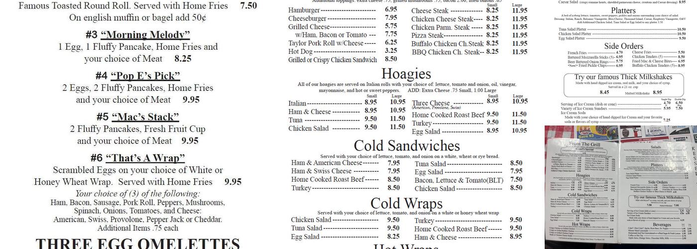 Kessel's Korner Menu