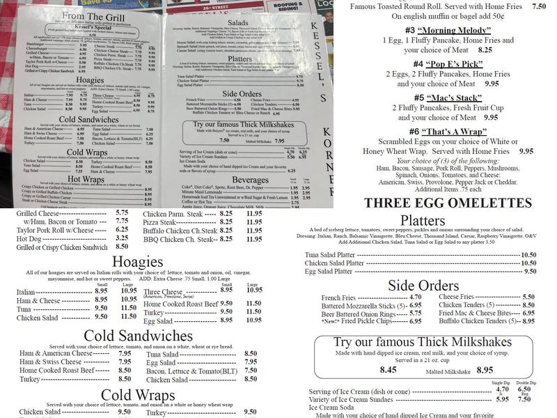 Kessel's Korner Menu