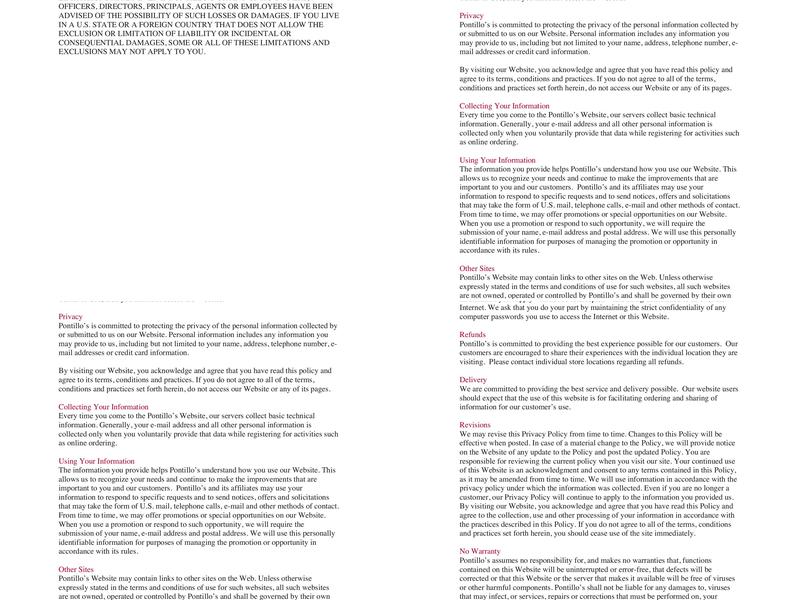 Pontillo's Pizzerias Menu