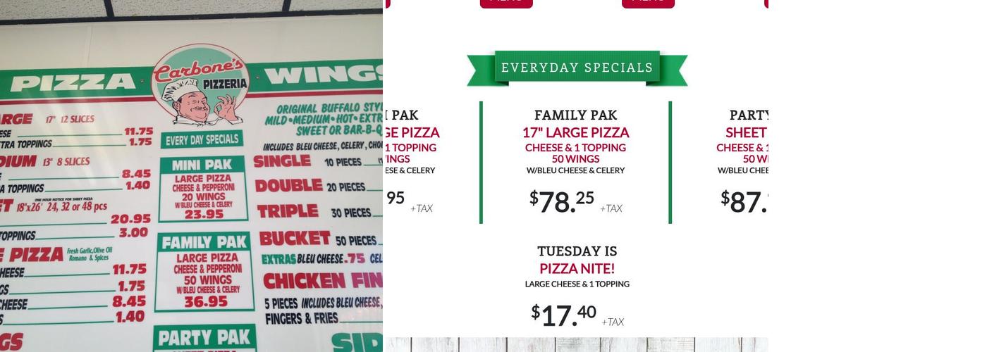 Carbone's Pizzeria Menu