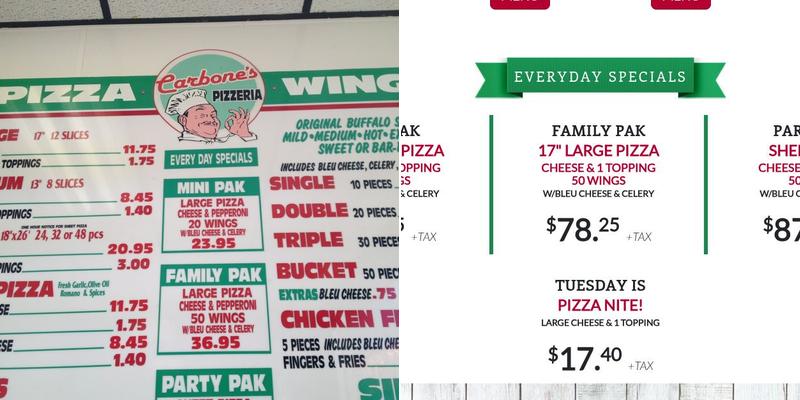 Carbone's Pizzeria Menu