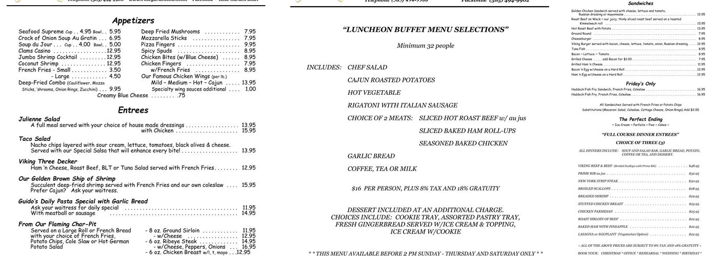 Viking Valhalla Menu