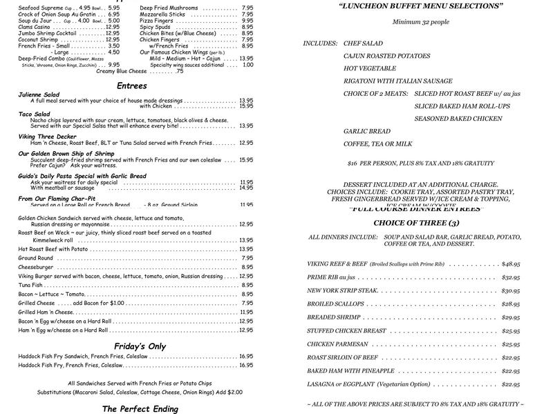 Viking Valhalla Menu