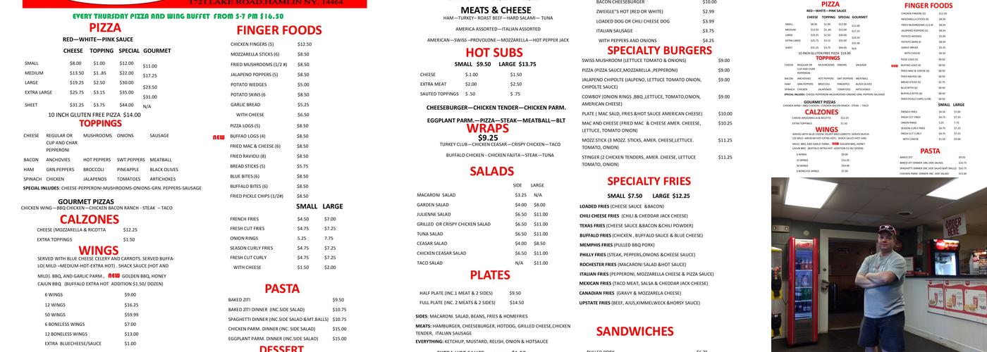 Hamlin Pizza Shack Menu