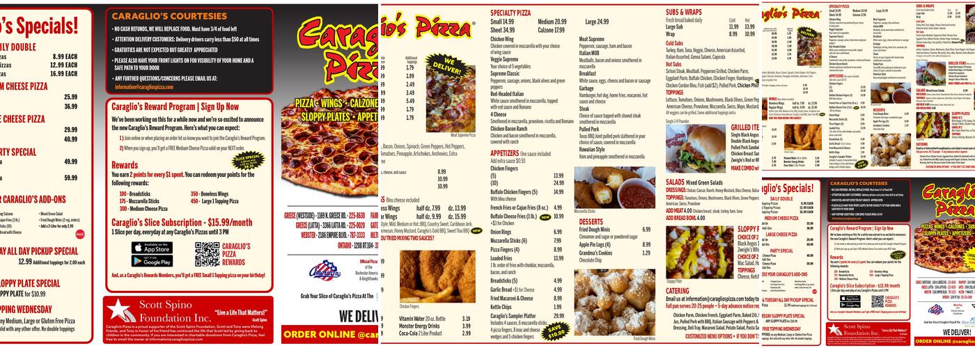 Caraglio's Pizza Menu