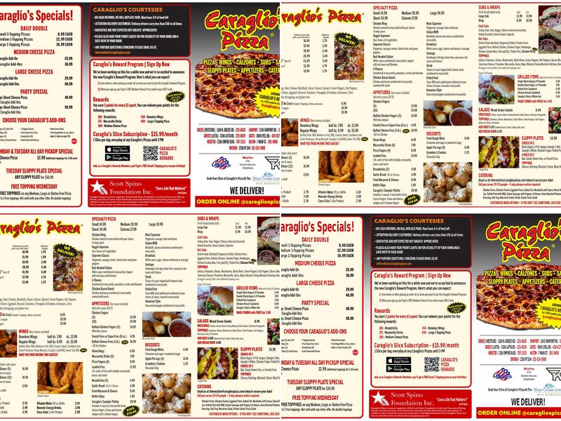Caraglio's Pizza Menu