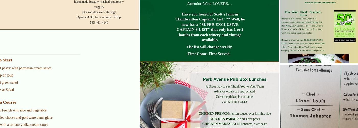 Park Avenue Pub Menu