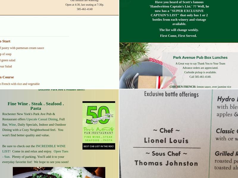 Park Avenue Pub Menu