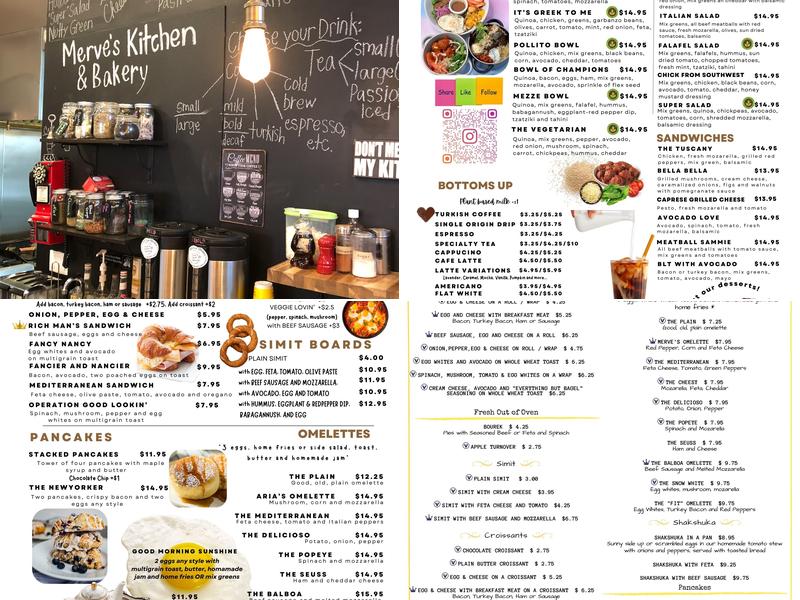 Merve's Kitchen and Bakery Menu