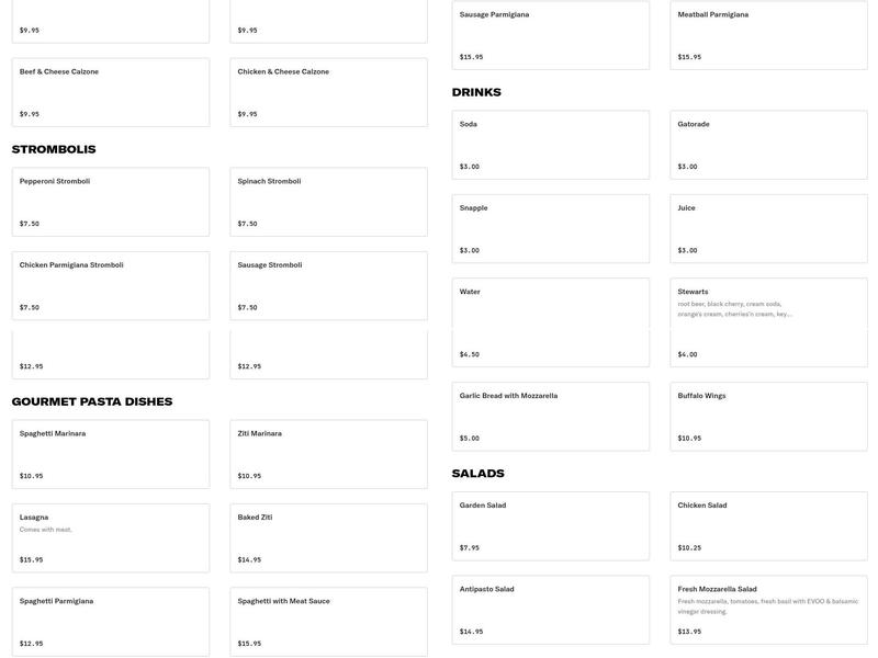 Famous Famiglia Menu