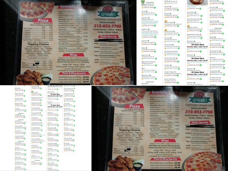 Giovanni's Pizzeria Menu