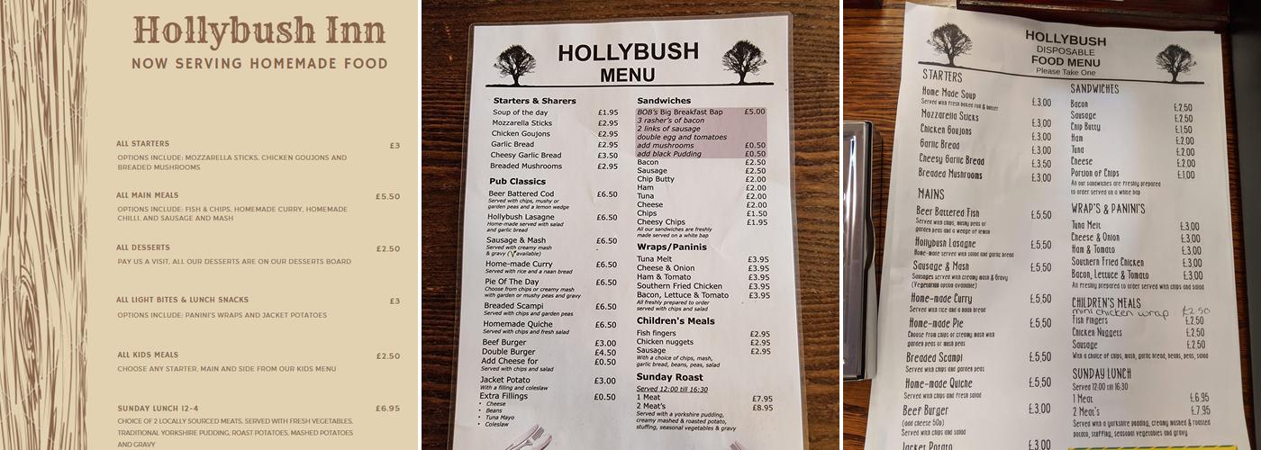 The Holly Bush Menu