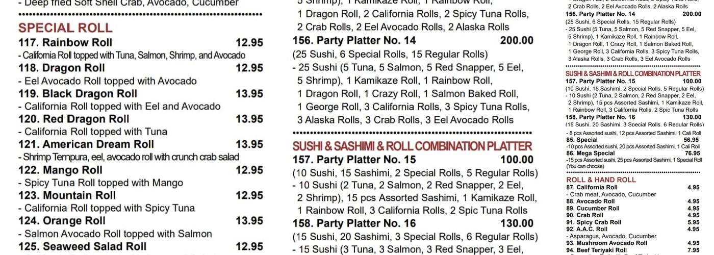 Ms. Sushi Menu