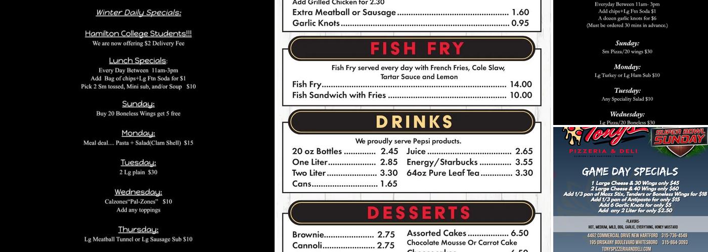 Tony's Pizzeria Menu