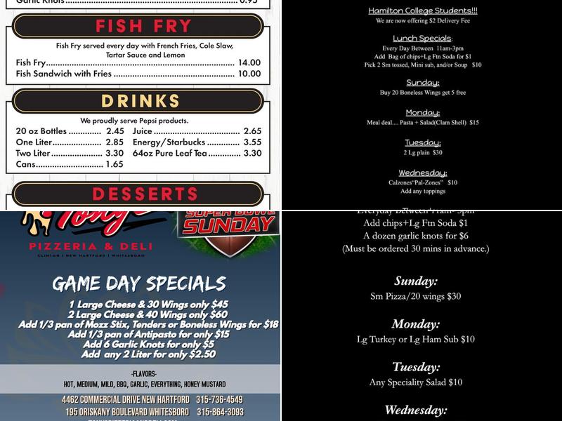 Tony's Pizzeria Menu