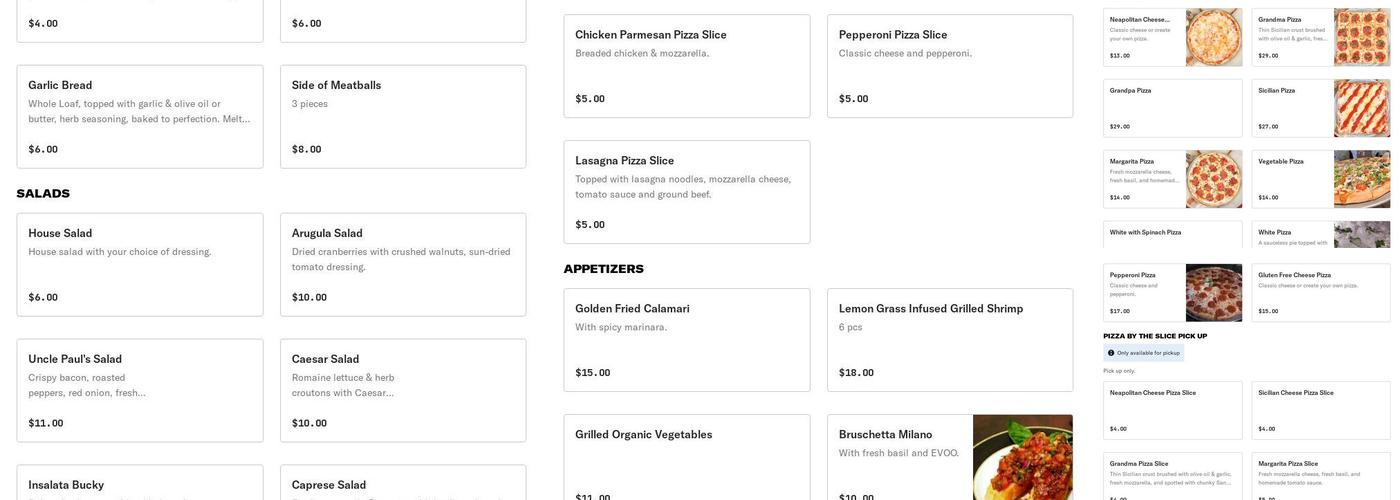 Uncle Paul's Pizza NY Menu