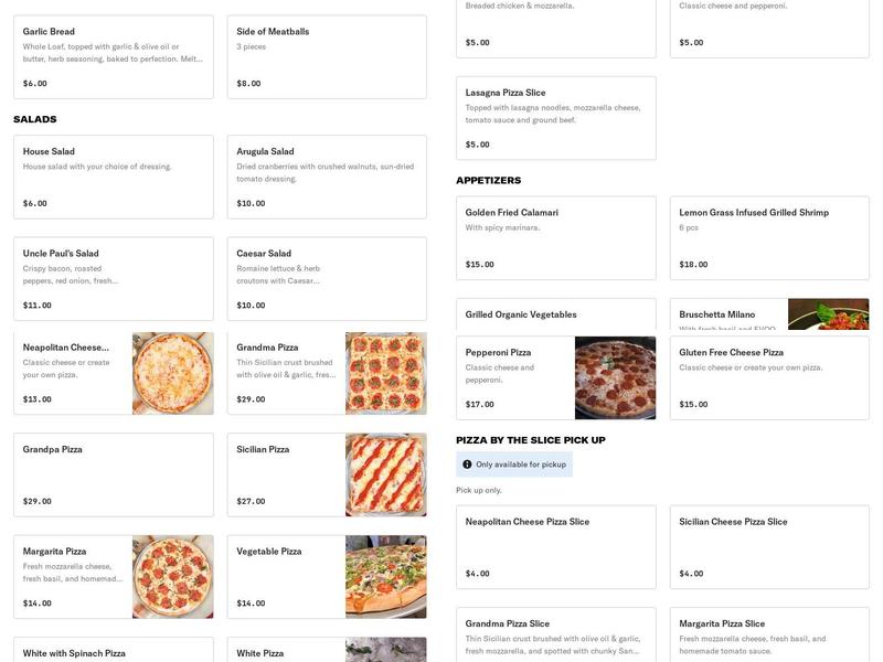 Uncle Paul's Pizza NY Menu