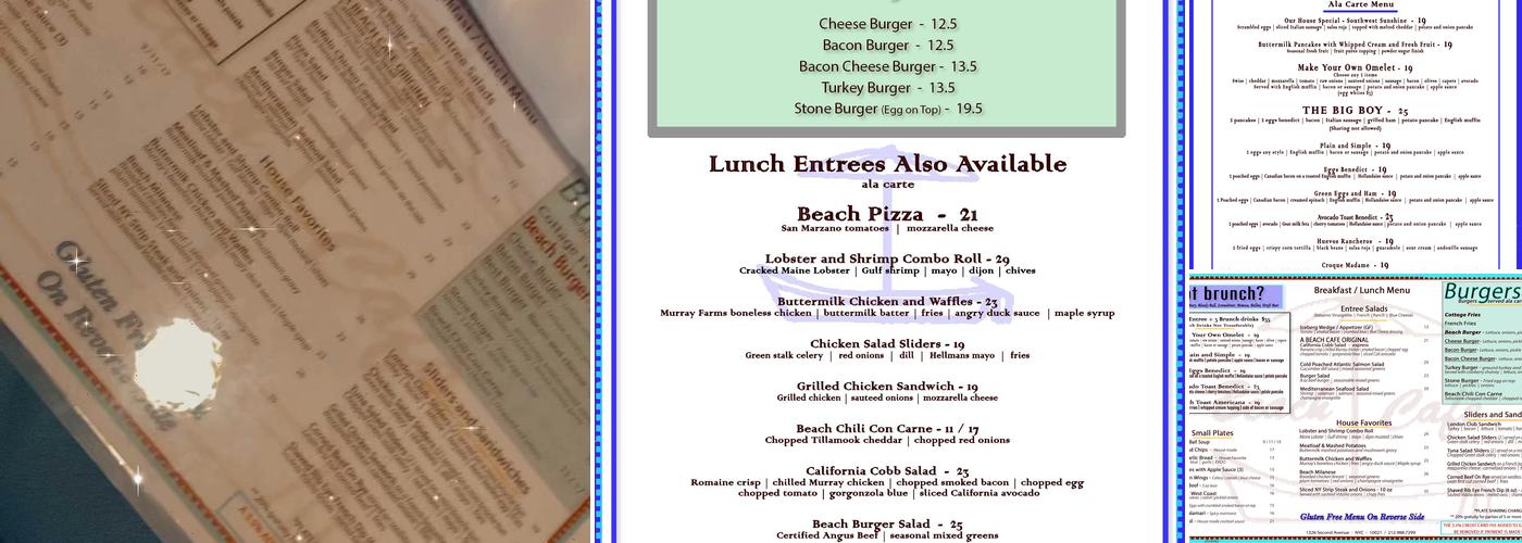 Beach Cafe Menu
