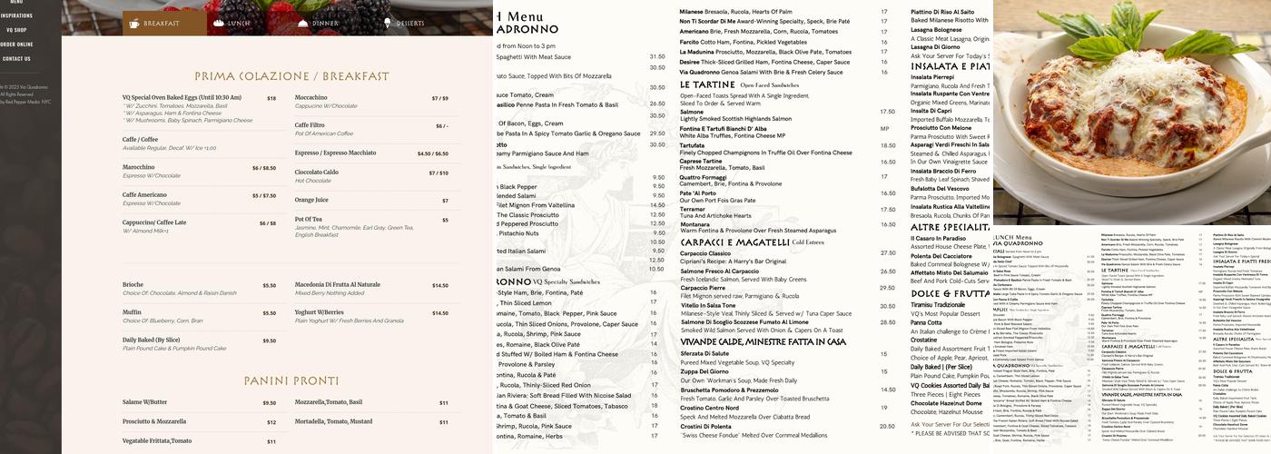 Via Quadronno Menu