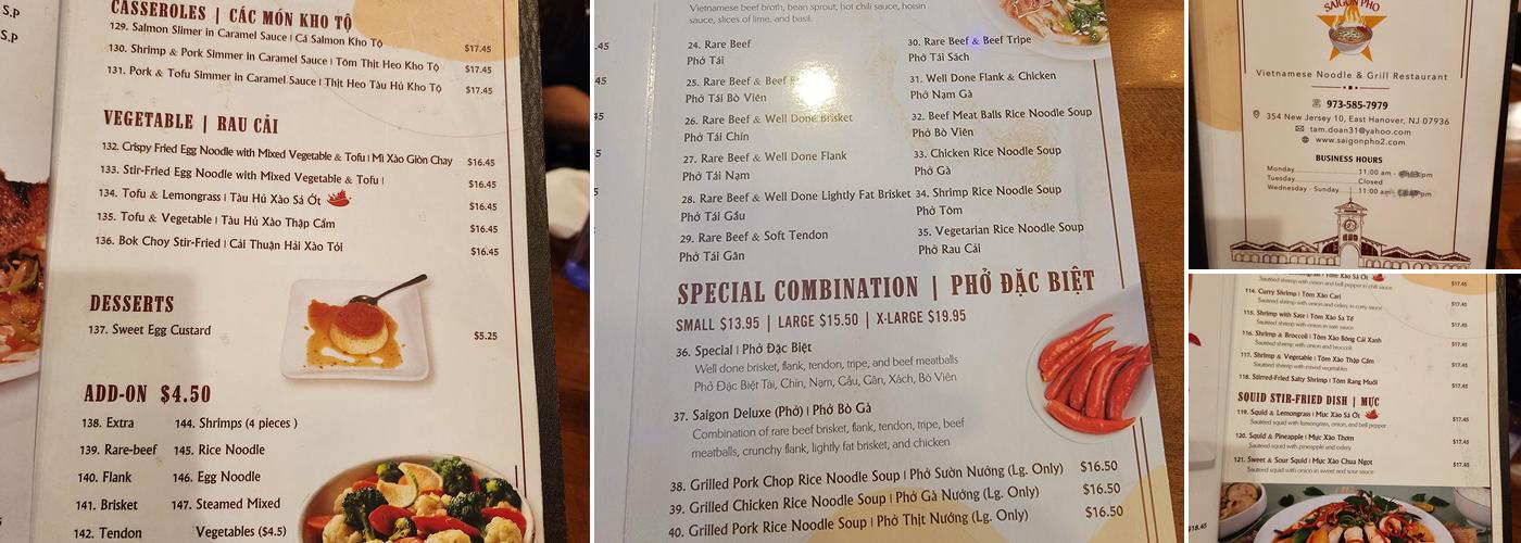 Saigon Pho Menu