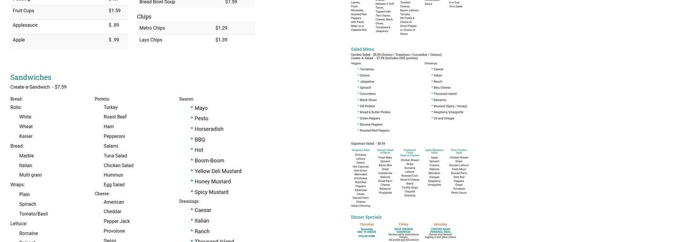 SUNY Cobleskill, Twisted Whiskers Menu