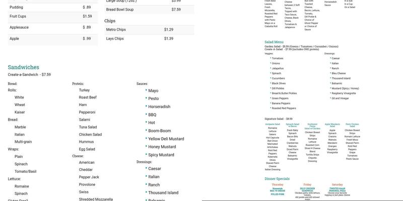 SUNY Cobleskill, Twisted Whiskers Menu