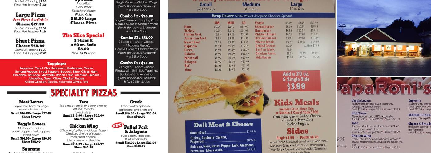 Paparoni's Menu