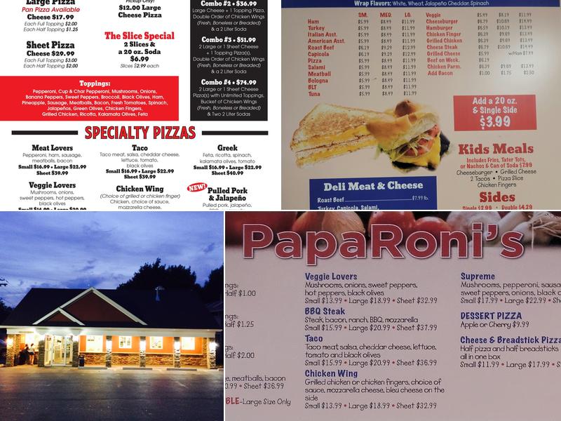 Paparoni's Menu