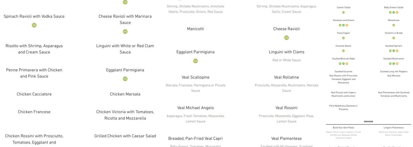 Benvenuti Ristorante Menu