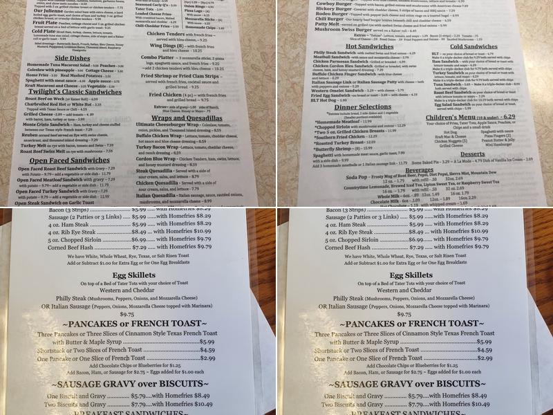 Twilight Meadows Menu