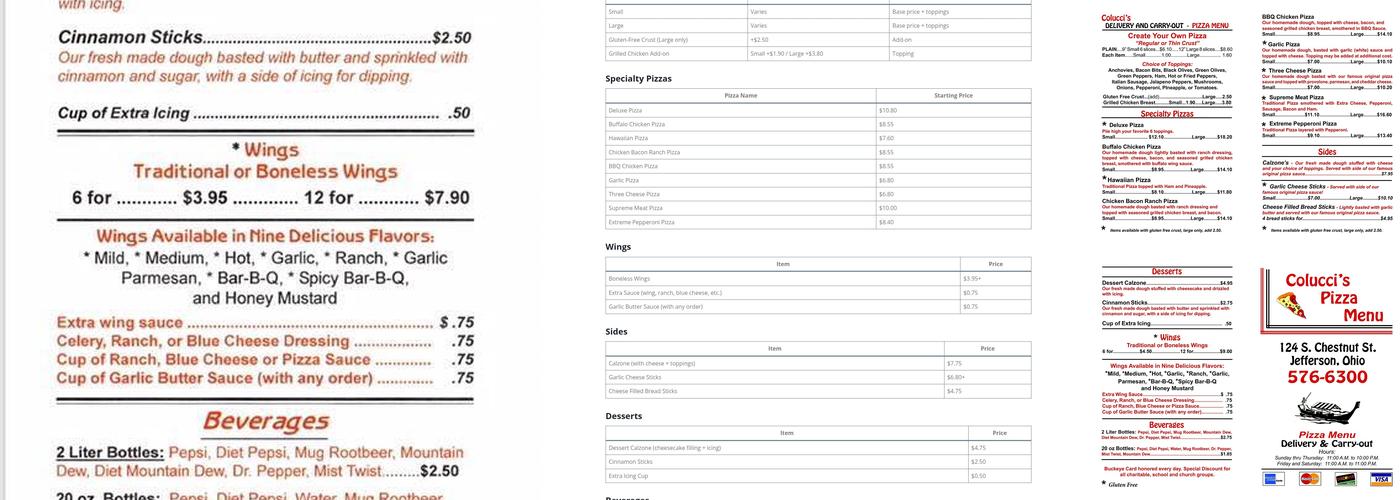 Colucci's Pizza Menu