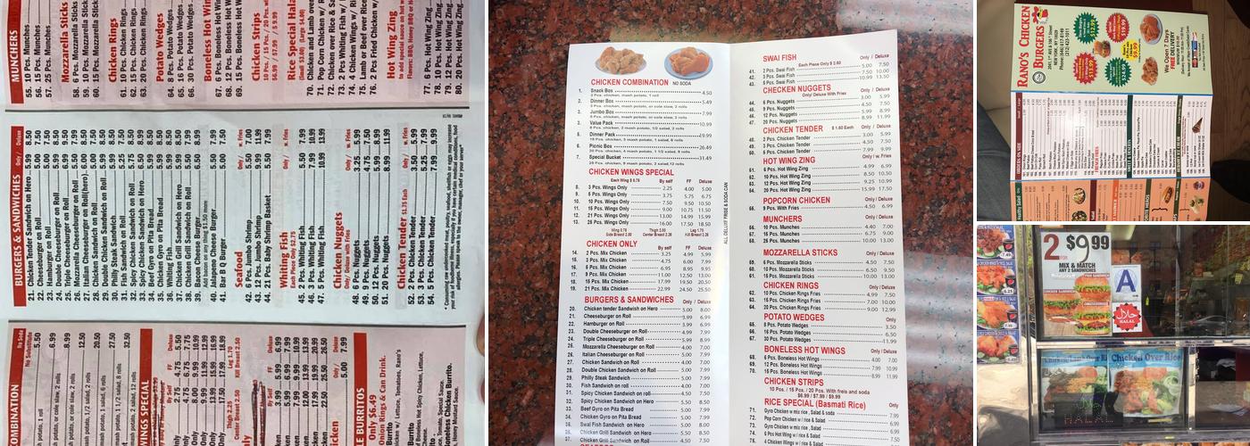 Rano's Chicken & Burgers Menu