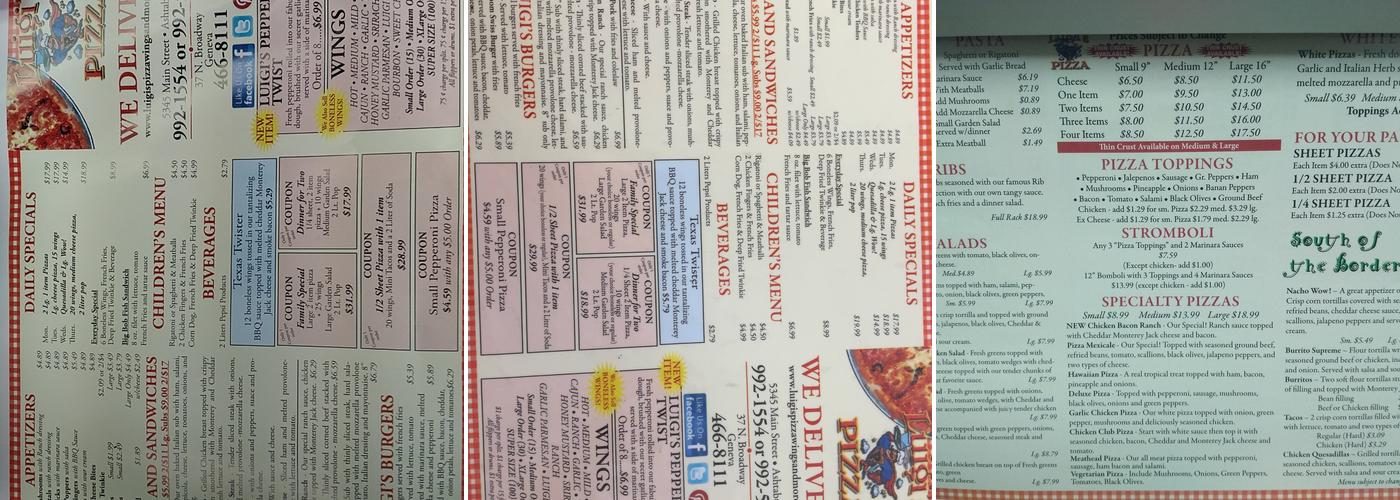 Luigi's Pizza Menu