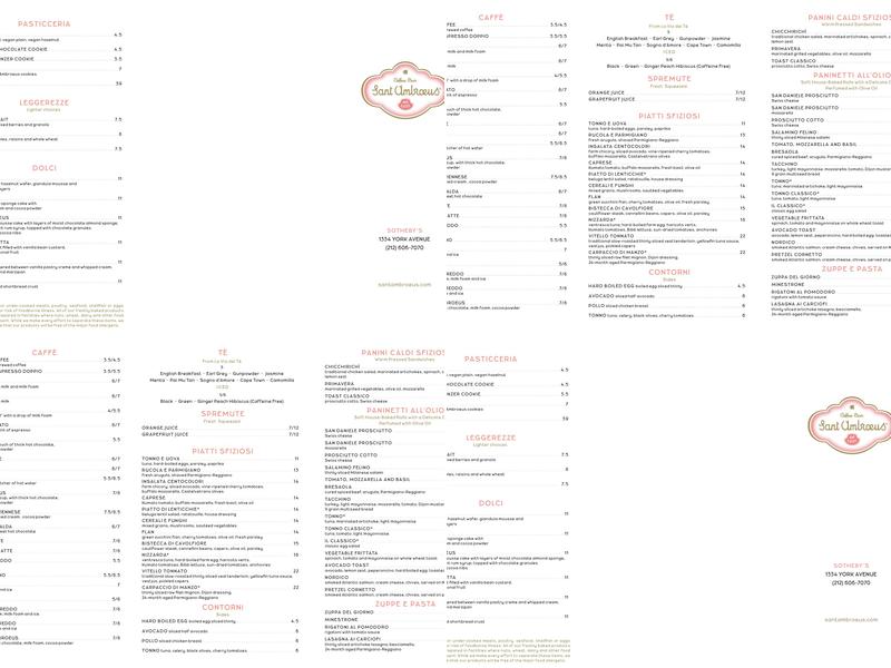 Sant Ambroeus Sotheby's Menu
