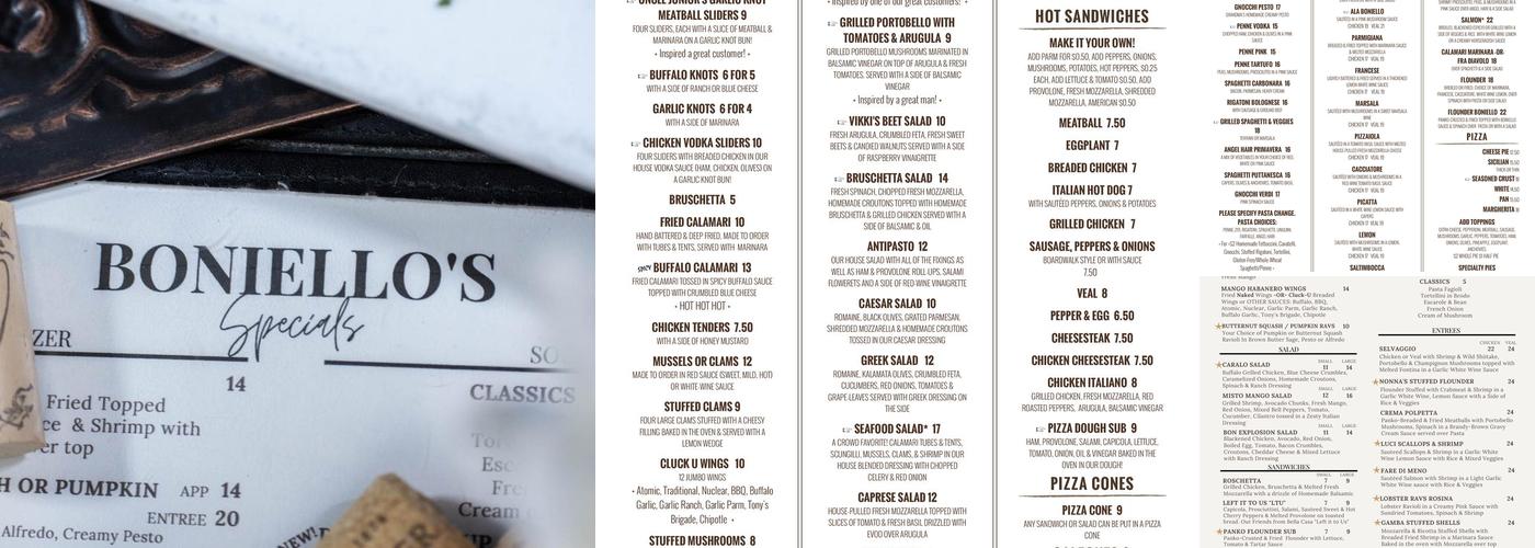 Boniello's Menu