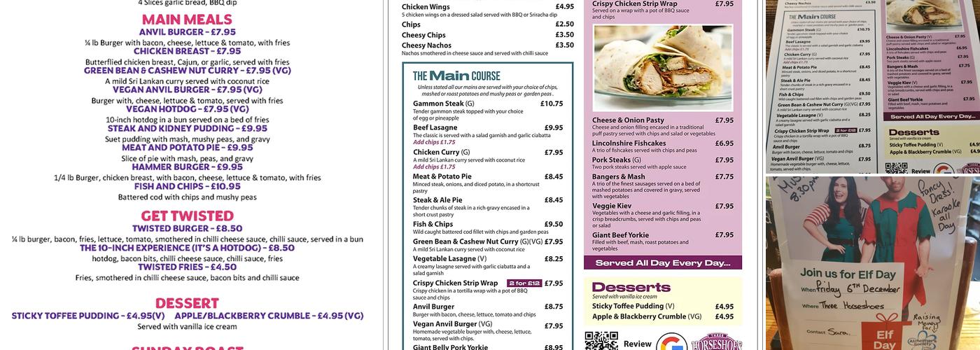 The Three Horseshoes Menu