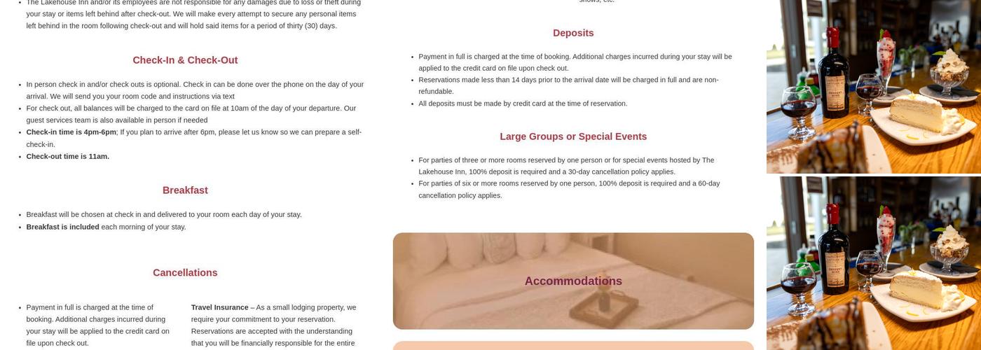 The Lakehouse Inn Menu