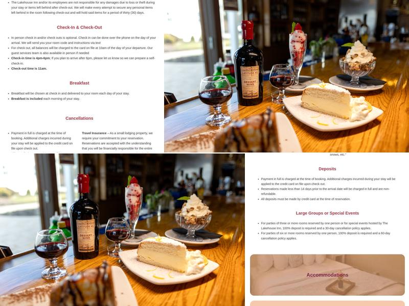 The Lakehouse Inn Menu