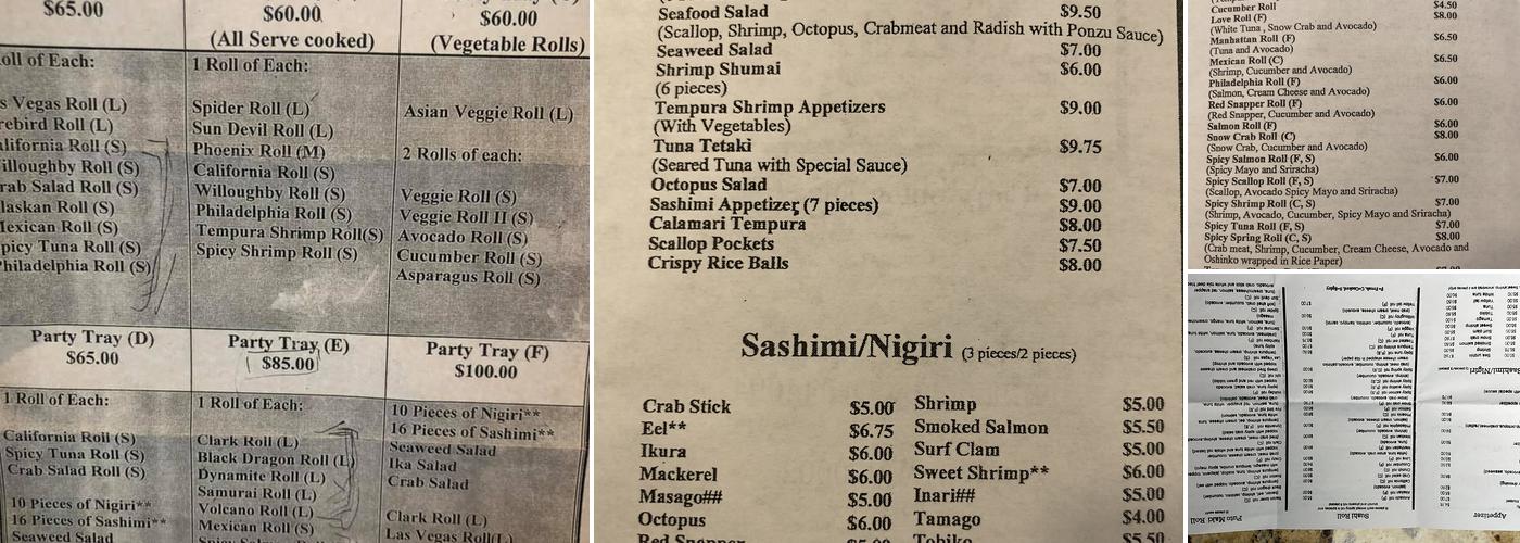 Young's Sushi Menu