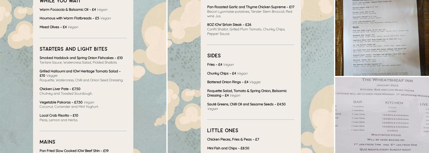 Wheatsheaf Inn Menu