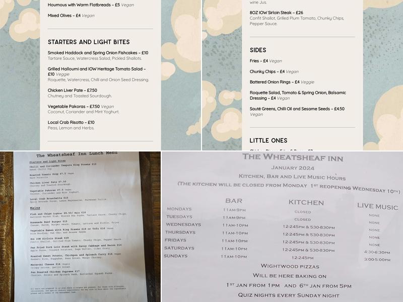Wheatsheaf Inn Menu