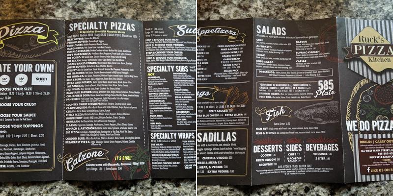 Ruck's Pizza Kitchen Menu