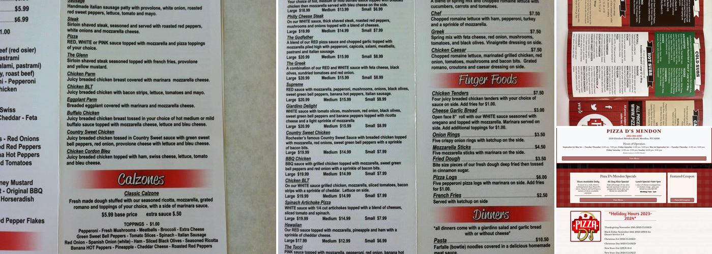 Pizza D's Mendon Menu
