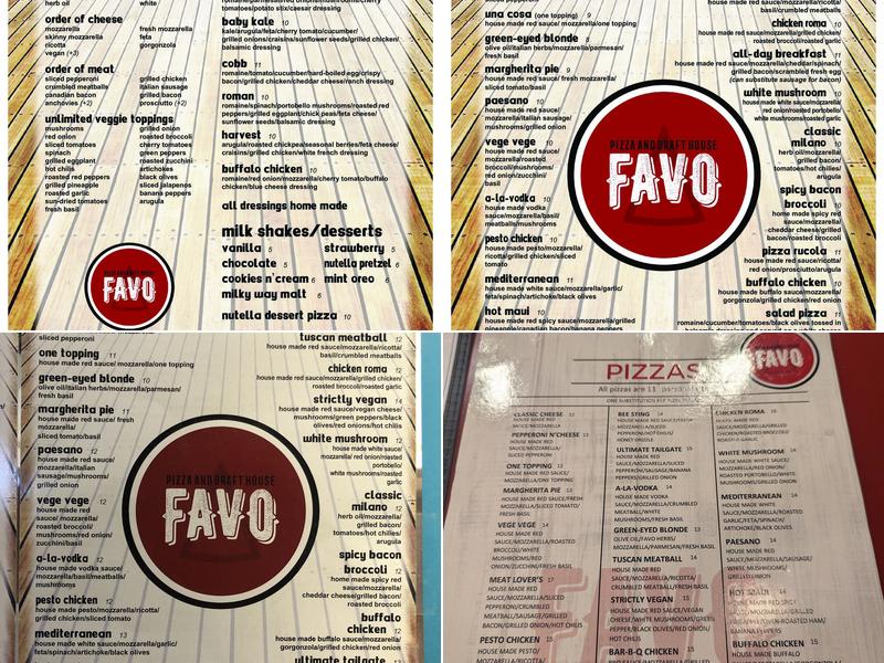 Favo Pizza and Draft House Menu