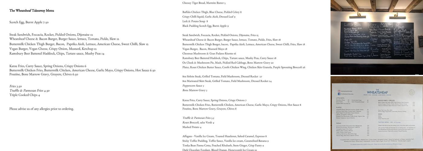 The Wheatsheaf Menu