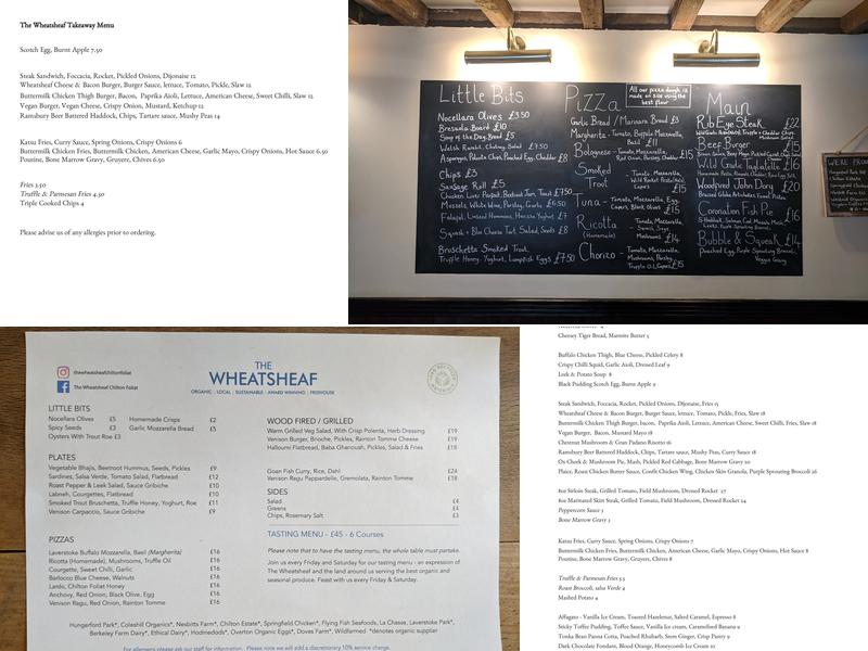The Wheatsheaf Menu
