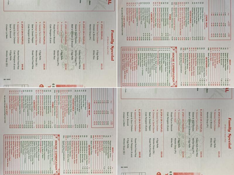 Great Wall Chinese Restaurant Menu